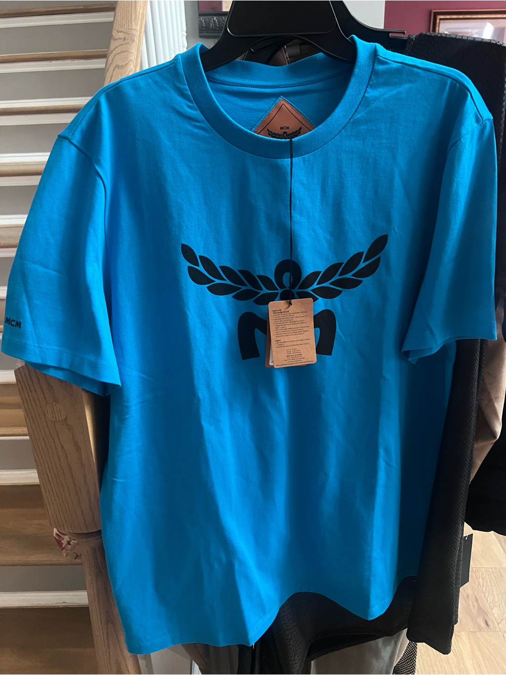 Mcm Turquoise Blue Logo Tee With Black Laurel Graphic